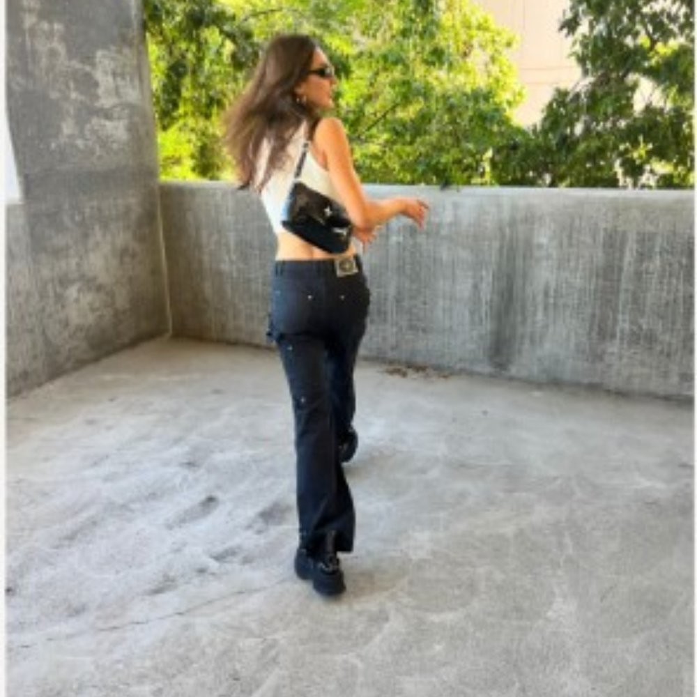 Women's Punk Vintage Denim Trousers Patchwork Emo Gothic Black Jeans